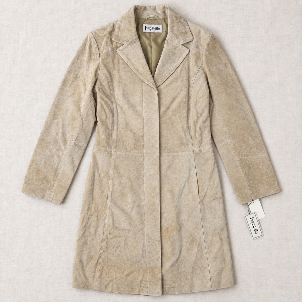 Bagatelle Genuine Suede Leather Long Coat Women L Beige Taupe Y2K Vintage NWT